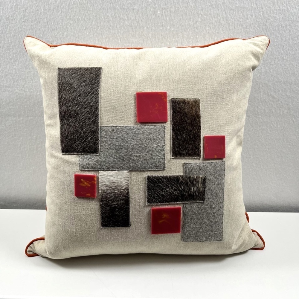 Abstract Colorblock Cowhide Textured 18" x 18" Cotton Wool Cover Natural